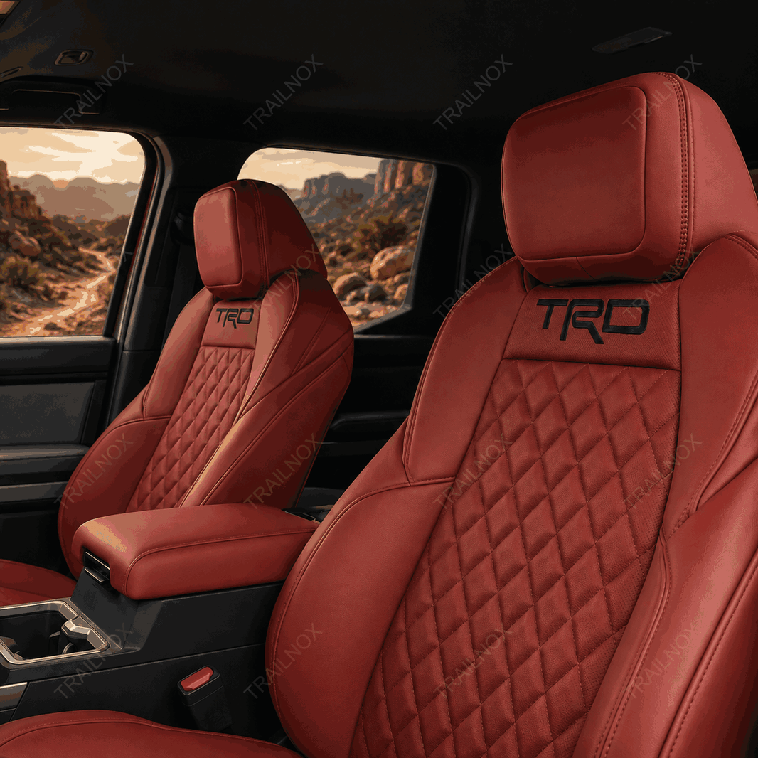Tacoma red TRD diamond quilted seat covers for Toyota
