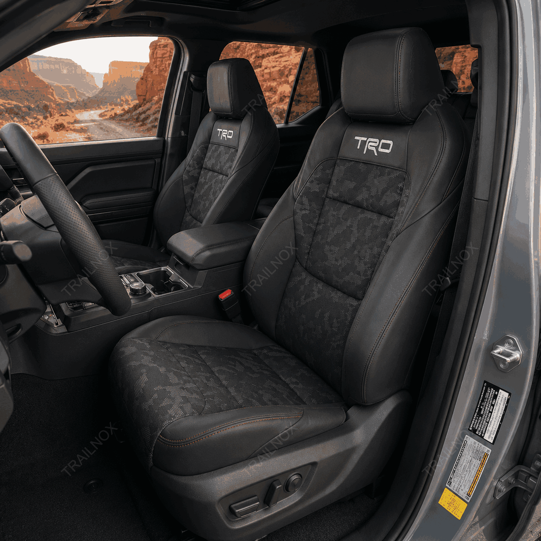 2025+Toyota 4Runner Black Camo Seat Covers with White TRD Style Embroidery For Toyota
