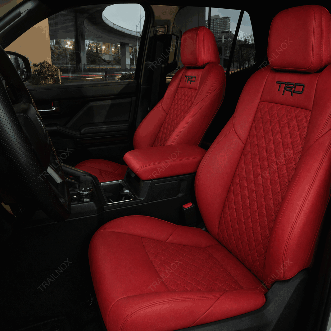 2025+ 4Runner Red Diamond Stitch Black TRD Emblem Seat Covers For Toyota