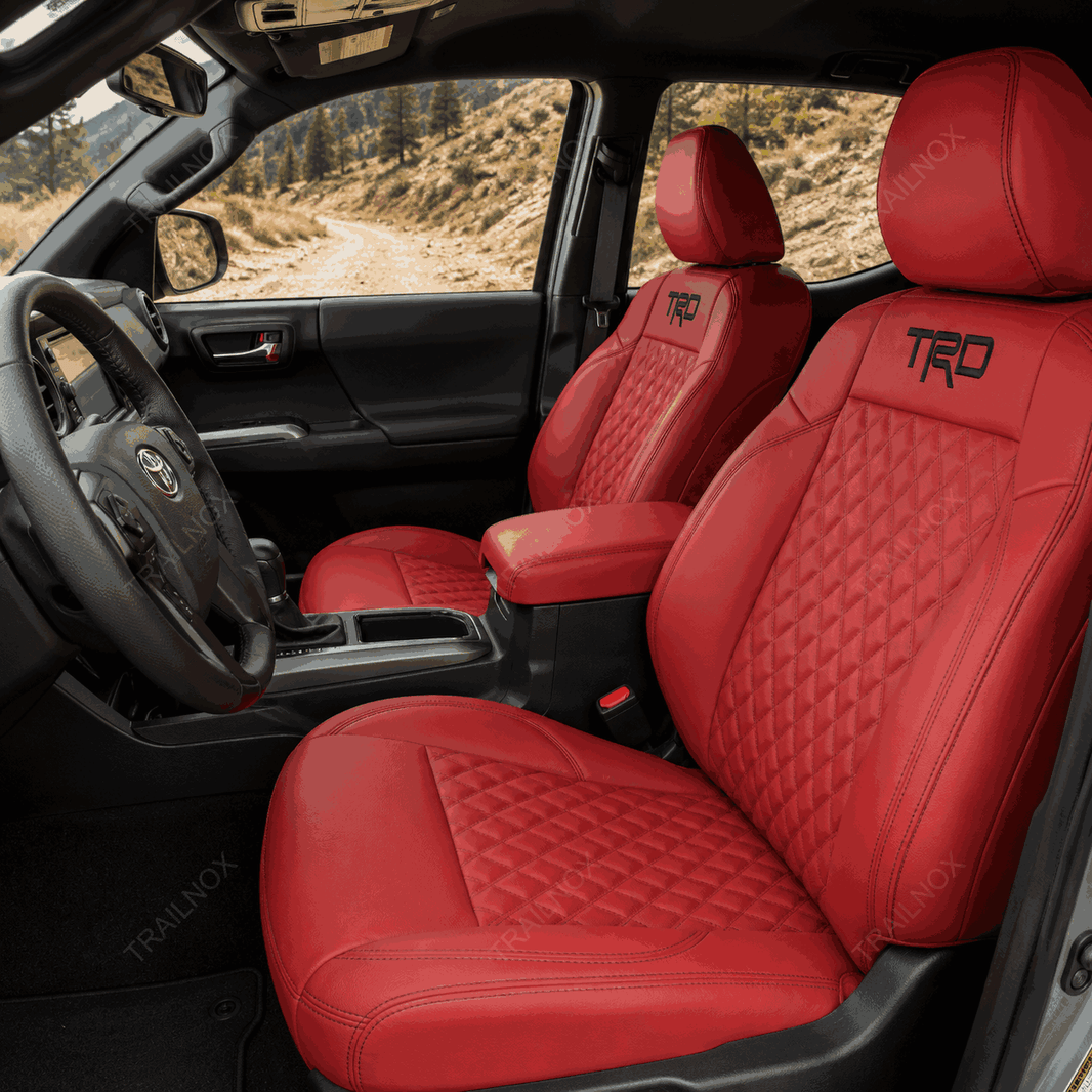 2016-2023 Toyota Tacoma 3rd Gen Seat Covers Red Diamond Quilted Seat Protectors with TRD Style