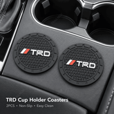 TRD Style Car Cup Holder Coasters 2PCS, Silicone Anti-Slip Cup Mats & Door Pocket Storage Liners