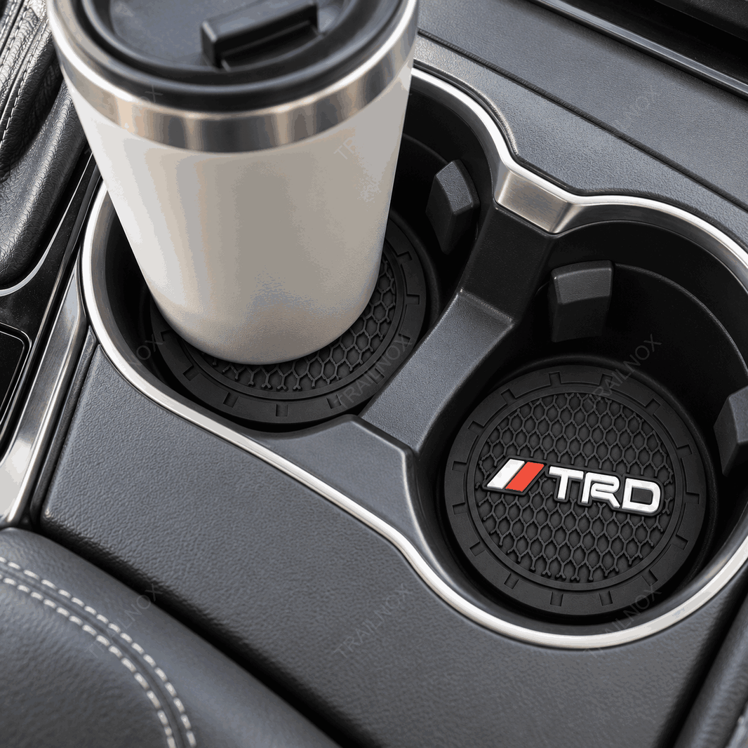 TRD Style Car Cup Holder Coasters 2PCS, Silicone Anti-Slip Cup Mats & Door Pocket Storage Liners