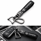Car Keychain Metal Key Ring, Leather Key Holder, Car Key Fob Accessory for Toyota